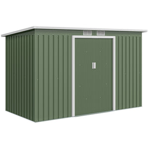 Abri de Jardin 3,6 m² Remise à Outils avec kit de fondation en Acier galvanisé avec Portes coulissantes, dim. 280L x 130l x 172H cm, Vert clair
