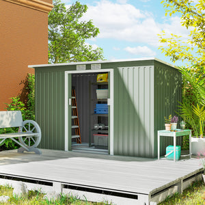 Abri de Jardin 3,6 m² Remise à Outils avec kit de fondation en Acier galvanisé avec Portes coulissantes, dim. 280L x 130l x 172H cm, Vert clair