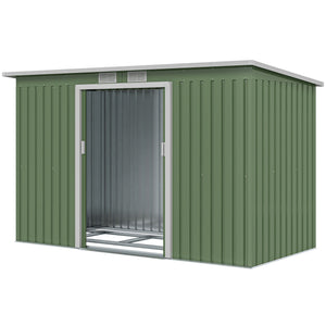 Abri de Jardin 3,6 m² Remise à Outils avec kit de fondation en Acier galvanisé avec Portes coulissantes, dim. 280L x 130l x 172H cm, Vert clair