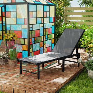 Bain de soleil, chaise longue jardin extérieur, dossier inclinable sur 5 positions, transat avec assise en textilène, structure en acier pour terrasse et plage, gris