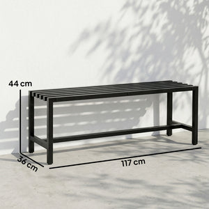 Banc de Jardin 2 Places en Acier Galvanisé, Assise à Lattes, Sans Dossier, Banc d'Extérieur pour Patio Balcon Parc Terrasse, Capacité 240 kg, 117x36x44cm, Noir