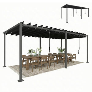 Pergola XXL 5,7x3m avec Toit à Lames Orientables 0-90° - Tonnelle de Jardin en Aluminium et Acier - Abri Terrasse Grande Capacité 11 Personnes, UV50+, 12 Vis d'Expansion, Gris Anthracite