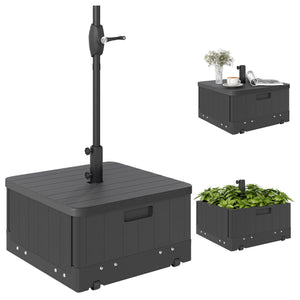 Pied de parasol base de lestage table d'appoint jardinière avec drainage roulettes et poignées PE et métal dim. 53L x 53l x 47H cm noir