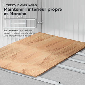 Abri de jardin en acier galvanisé XXL 5,4 m² avec kit de fondation 277x195x192cm, cabane de jardin toit en fibre de verre, cabanon rangement outils portes coulissantes 4 aérations gris foncé