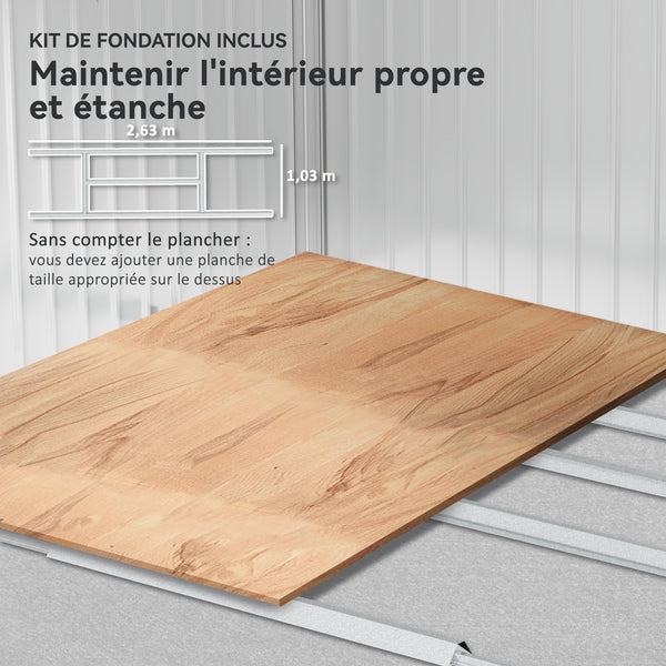 Abri de jardin en acier galvanisé XXL 5,4 m² avec kit de fondation 277x195x192cm, cabane de jardin toit en fibre de verre, cabanon rangement outils portes coulissantes 4 aérations gris foncé