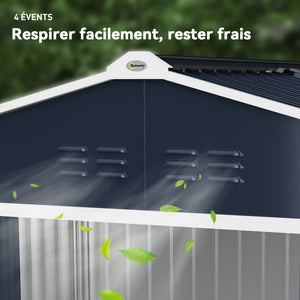 Abri de jardin en acier galvanisé XXL 5,4 m² avec kit de fondation 277x195x192cm, cabane de jardin toit en fibre de verre, cabanon rangement outils portes coulissantes 4 aérations gris foncé
