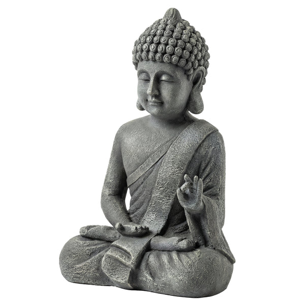 Statue de Jardin, Sculpture de Bouddha Assis en Oxyde de Magnésium, Décoration Spirituelle pour Intérieur et Extérieur, Jardin, Patio, Cour, Gris Foncé