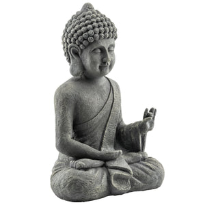 Statue de Jardin, Sculpture de Bouddha Assis en Oxyde de Magnésium, Décoration Spirituelle pour Intérieur et Extérieur, Jardin, Patio, Cour, Gris Foncé
