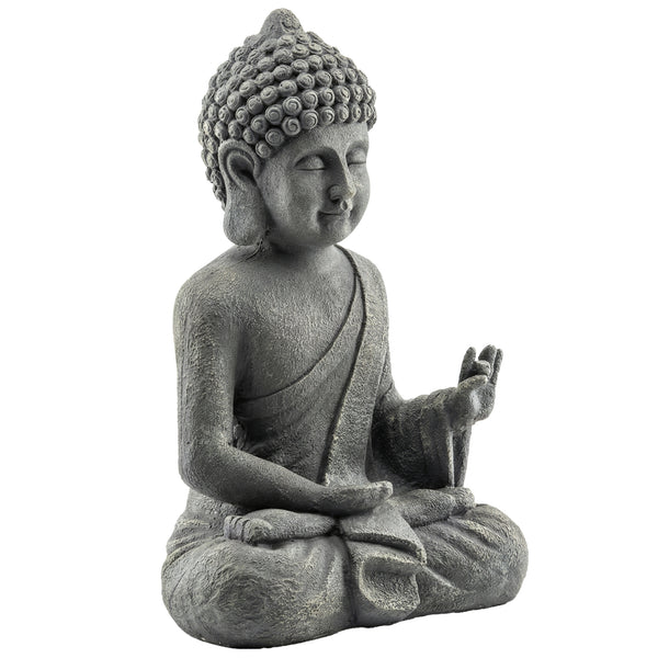Statue de Jardin, Sculpture de Bouddha Assis en Oxyde de Magnésium, Décoration Spirituelle pour Intérieur et Extérieur, Jardin, Patio, Cour, Gris Foncé