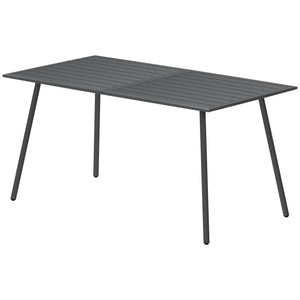 Table à manger de jardin pour 6 personnes, table de jardin avec plateau à lattes rectangulaire en acier anti-rouille, pour patio, terrasse, balcon, 150 x 80 x 74 cm, gris