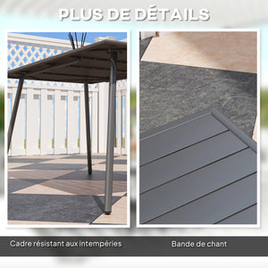 Table à manger de jardin pour 6 personnes, table de jardin avec plateau à lattes rectangulaire en acier anti-rouille, pour patio, terrasse, balcon, 150 x 80 x 74 cm, gris