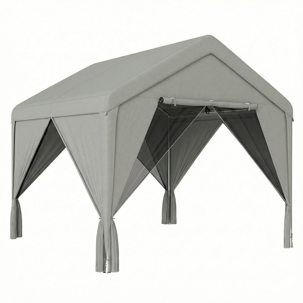 Tonnelle de jardin extérieur 3x3m pavillon de jardin hydrofuge - structure robuste en acier galvanisé avec toit double pente - barnum avec rideaux et moustiquaire pour fête et terrasse, gris