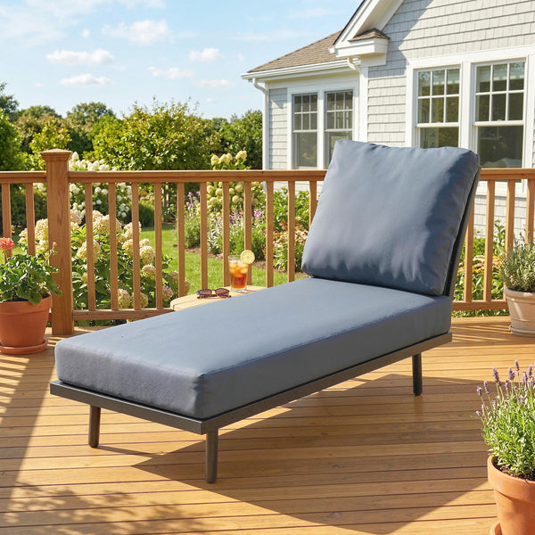 Chaise Longue de Jardin avec Coussins Lavables en Oléfine et Étagère Latérale, Cadre en Métal, Bain de Soleil pour Jardin et Terrasse, Gris