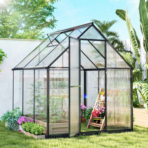 Serre de jardin en aluminium polycarbonate 3 ㎡ 178x168cm, serre avec fenêtre réglable porte battante, abri extérieur résistant aux intempéries pour plante fleur potager semis, transparent