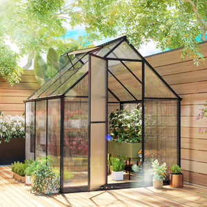 Serre de jardin en aluminium polycarbonate 3 ㎡ 178x168cm, serre avec fenêtre réglable porte battante, abri extérieur résistant aux intempéries pour plante fleur potager semis, transparent