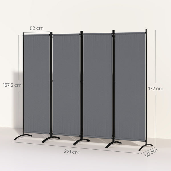 Paravent 221 x 172 cm, paravent de jardin à 4 panneaux, cloison de séparation avec pieds larges, pour terrasse, piscine, balcon, en tissu polyester de 180 g/m², gris foncé
