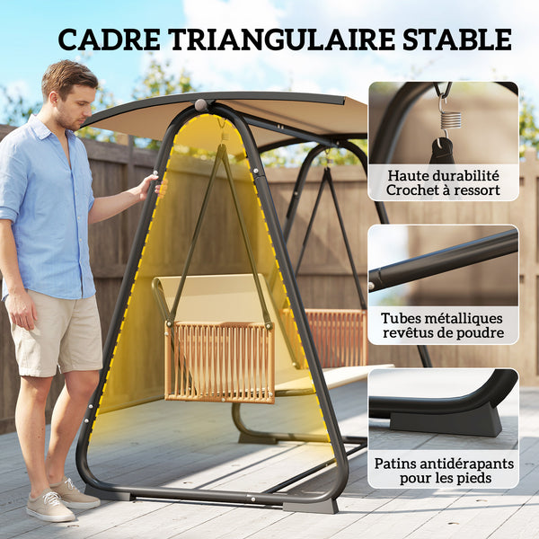 Balancelle de Jardin 3 Places avec Toit Réglable UPF 30+ - Structure Acier Robuste 360kg, Coussin Grand Confort 7cm - Banc Suspendu Extérieur pour Terrasse, Sable