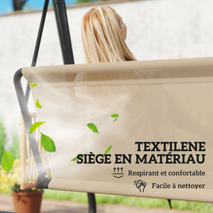 Balancelle de Jardin 3 Places avec Toit Réglable UPF 30+ - Structure Acier Robuste 360kg, Coussin Grand Confort 7cm - Banc Suspendu Extérieur pour Terrasse, Sable