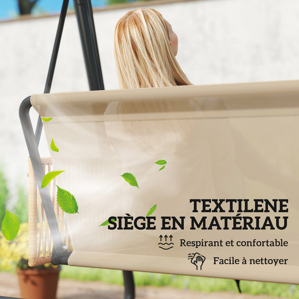 Balancelle de Jardin 3 Places avec Toit Réglable UPF 30+ - Structure Acier Robuste 360kg, Coussin Grand Confort 7cm - Banc Suspendu Extérieur pour Terrasse, Sable