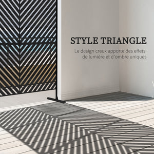 Panneau brise vue décoratif paravent extérieur à motif géométrique ajouré en métal - 122 x 45 x 198 cm, noir
