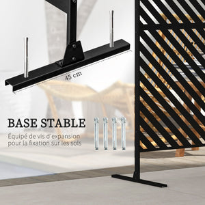 Panneau brise vue décoratif paravent extérieur à motif géométrique ajouré en métal - 122 x 45 x 198 cm, noir