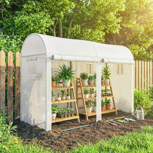Serre de Jardin, Petite Serre de Balcon en Bâche PE et Châssis Acier, Portes et Fenêtres Roulantes, pour Légumes et Fleurs, Intérieur et Extérieur, 300 x 100 x 200 cm, blanc