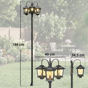 Lampadaire extérieur sur pied à 3 têtes, lampadaire solaire extérieur, éclairage LED, capteur automatique crépuscule à l'aube, IP44, hauteur 188 cm, pour jardin, cour ou allée, noir