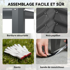 Potager sur Pieds surélevé avec bâche en PE, Jardinière Surélevée en Métal avec Serre, Volume 167L avec Doublure et Étagère Inférieure, pour Plantes Fleurs Légumes, 120x55x140cm, Gris Foncé