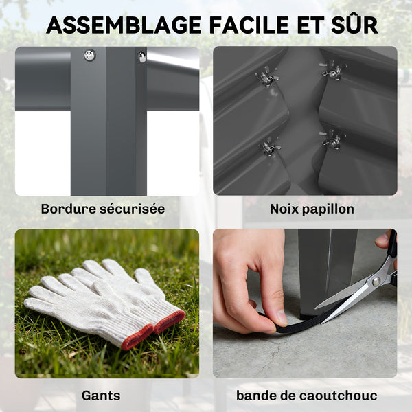 Potager sur Pieds surélevé avec bâche en PE, Jardinière Surélevée en Métal avec Serre, Volume 167L avec Doublure et Étagère Inférieure, pour Plantes Fleurs Légumes, 120x55x140cm, Gris Foncé