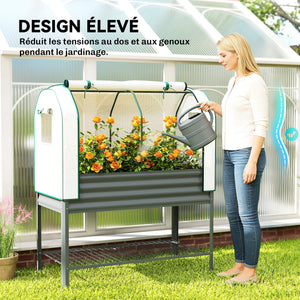 Potager sur Pieds surélevé avec bâche en PE, Jardinière Surélevée en Métal avec Serre, Volume 167L avec Doublure et Étagère Inférieure, pour Plantes Fleurs Légumes, 120x55x140cm, Gris Foncé