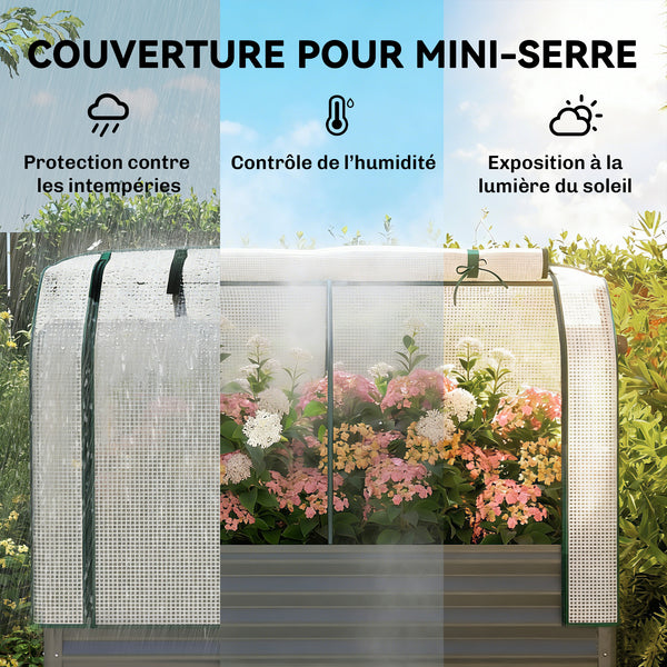 Potager sur Pieds surélevé avec bâche en PE, Jardinière Surélevée en Métal avec Serre, Volume 167L avec Doublure et Étagère Inférieure, pour Plantes Fleurs Légumes, 120x55x140cm, Gris Foncé