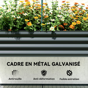Potager sur Pieds surélevé avec bâche en PE, Jardinière Surélevée en Métal avec Serre, Volume 167L avec Doublure et Étagère Inférieure, pour Plantes Fleurs Légumes, 120x55x140cm, Gris Foncé