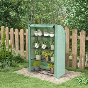 Serre de jardin PE avec étagères 4 niveaux, serre de balcon, bâche renforcée 135 g/m², châssis en acier, porte zippée enroulable, pour légumes plantes fleurs, 120 x 50 x 170 cm, vert