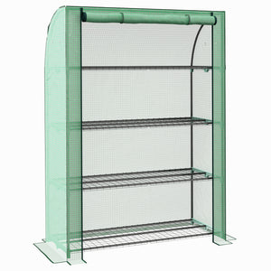 Serre de jardin PE avec étagères 4 niveaux, serre de balcon, bâche renforcée 135 g/m², châssis en acier, porte zippée enroulable, pour légumes plantes fleurs, 120 x 50 x 170 cm, vert