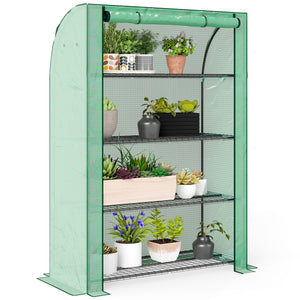 Serre de jardin PE avec étagères 4 niveaux, serre de balcon, bâche renforcée 135 g/m², châssis en acier, porte zippée enroulable, pour légumes plantes fleurs, 120 x 50 x 170 cm, vert