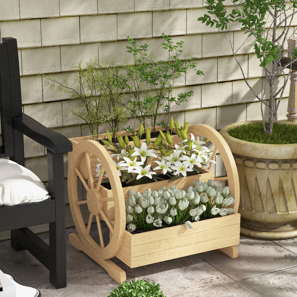 Jardinière sur Pieds carré Potager 3 étages Style Rustique Chic avec 2 roues Charrette Bois Sapin, trous de drainage, dim. 62L x 61l x 57H cm Bois naturel