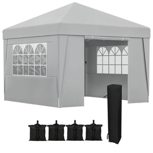 Tonnelle de jardin pop-up pliante tonnelle barnum tente de réception 3 x 3 m anti-UV 30 + avec fenêtres parois latérales sac de transport sacs de sable gris