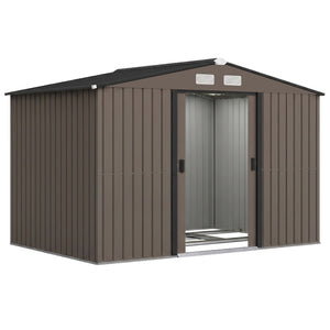 Abri de jardin en acier galvanisé XXL 5,4 m² avec kit de fondation 277 x 195 x 192 cm, cabane de jardin cabanon rangement outils avec portes coulissantes verrouillables et 4 aérations, marron