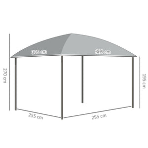 Tonnelle de jardin pavillon de jardin 3 x 3 m structure aluminium toit polycarbonate imperméable UV 60+ avec parois latéraux gris foncé
