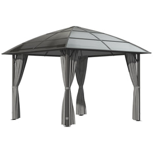 Tonnelle de jardin pavillon de jardin 3 x 3 m structure aluminium toit polycarbonate imperméable UV 60+ avec parois latéraux gris foncé