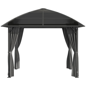 Tonnelle de jardin pavillon de jardin 3 x 3 m structure aluminium toit polycarbonate imperméable UV 60+ avec parois latéraux gris foncé