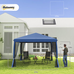 Tonnelle pop-up Barnum Pliant Style Colonial 3 x 3 m 4 moustiquaires + Sac de Transport bleu