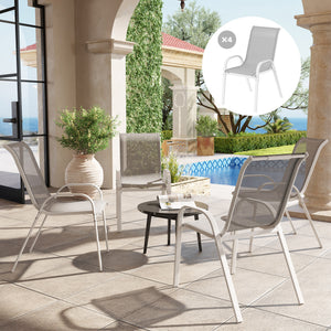 Lot de 4 chaises de jardin, chaises empilables, dossier haut incliné, tissu en maille respirante, cadre en acier, gris