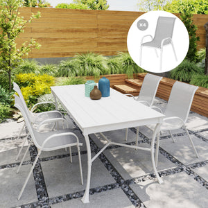 Lot de 4 chaises de jardin, chaises empilables, dossier haut incliné, tissu en maille respirante, cadre en acier, gris