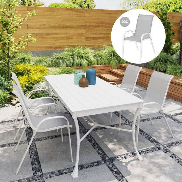 Lot de 4 chaises de jardin, chaises empilables, dossier haut incliné, tissu en maille respirante, cadre en acier, gris