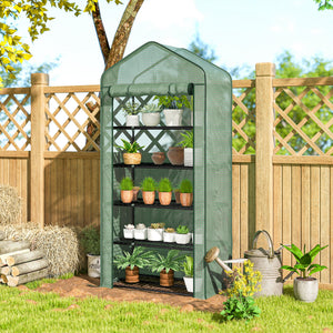 Serre de jardin avec étagères 5 niveaux, serre de balcon, bâche renforcée, châssis en acier, porte zippée enroulable, pour légumes plantes fleurs, 90x49x193cm, vert