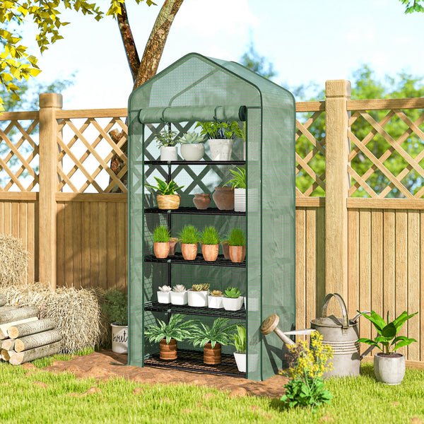 Serre de jardin avec étagères 5 niveaux, serre de balcon, bâche renforcée, châssis en acier, porte zippée enroulable, pour légumes plantes fleurs, 90x49x193cm, vert