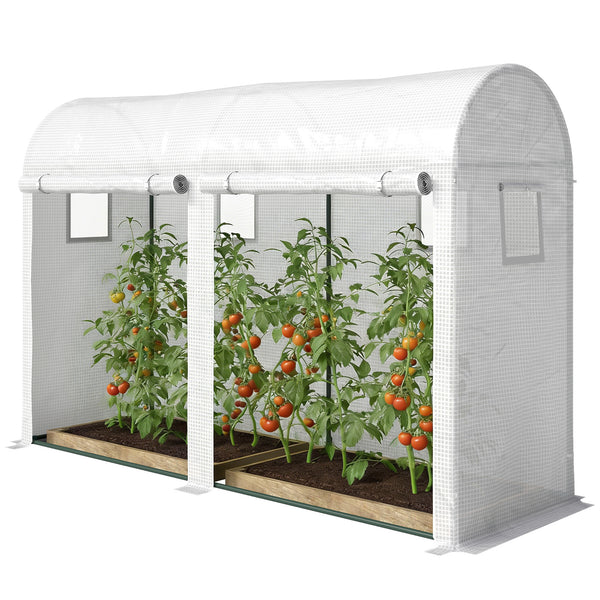 Serre de Jardin, Petite Serre de Balcon en Bâche PE et Châssis Acier, Portes et Fenêtres Roulantes, pour Légumes et Fleurs, Intérieur et Extérieur, 300 x 100 x 200 cm, blanc