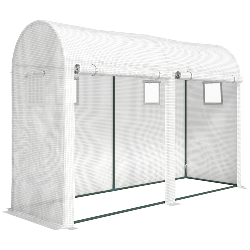 Serre de Jardin, Petite Serre de Balcon en Bâche PE et Châssis Acier, Portes et Fenêtres Roulantes, pour Légumes et Fleurs, Intérieur et Extérieur, 300 x 100 x 200 cm, blanc
