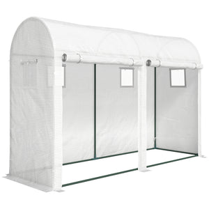 Serre de Jardin, Petite Serre de Balcon en Bâche PE et Châssis Acier, Portes et Fenêtres Roulantes, pour Légumes et Fleurs, Intérieur et Extérieur, 300 x 100 x 200 cm, blanc